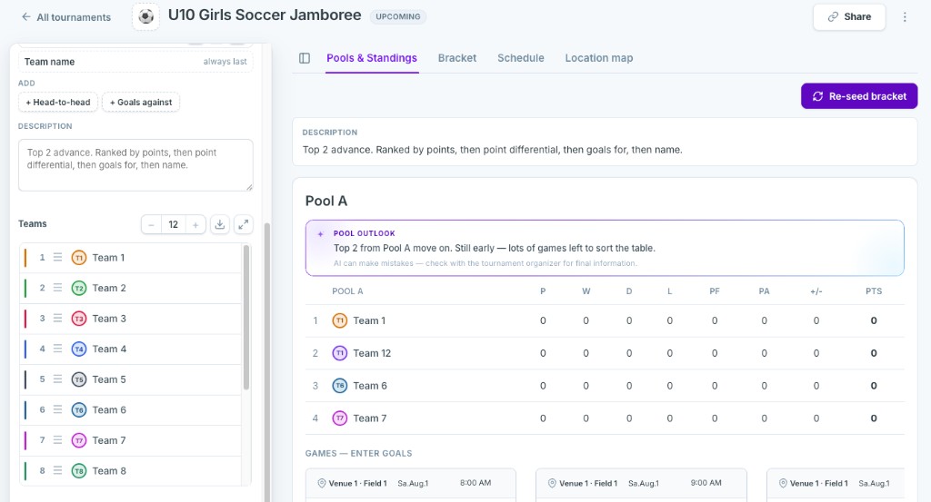 Automatic team seeding inside a Bracket Builder bracket